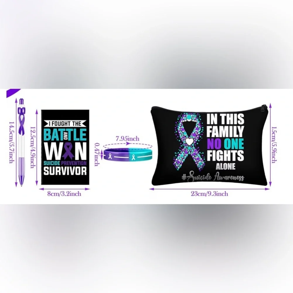 Suicide Prevention Awareness Set: 1 Pen, 1 Note pad, 1 Makeup Bags, 1 Bracelet